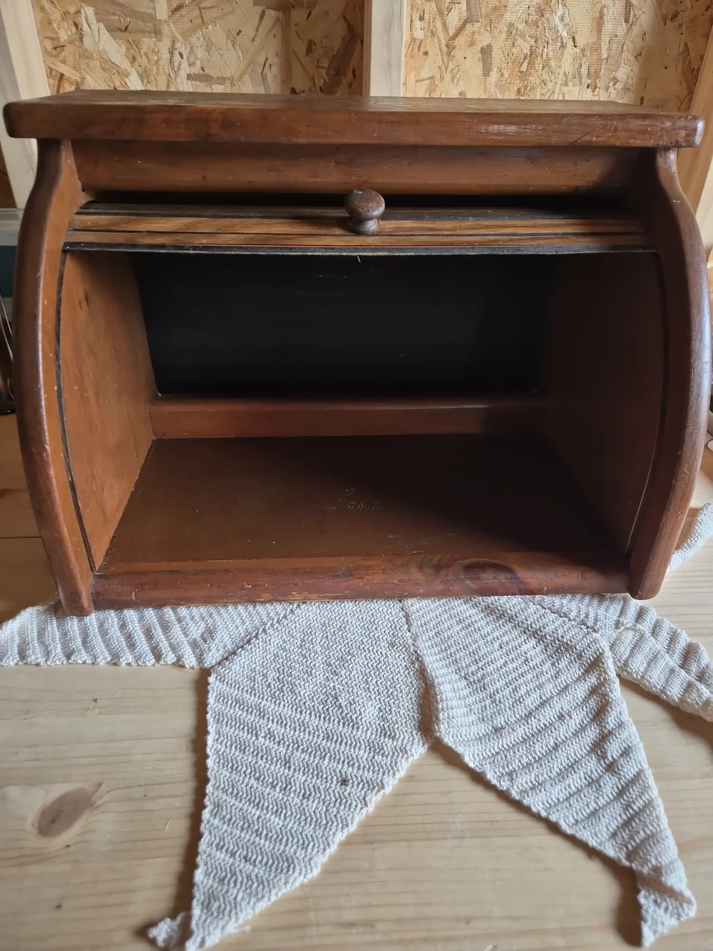 Vintage Wooden Roll-Top Bread Box in Warm Brown